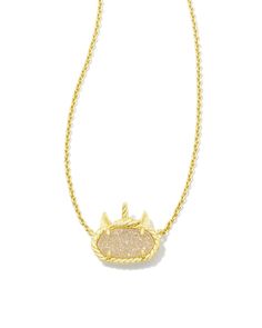 Elisa Unicorn Gold Short Pendant Necklace in Iridescent Drusy | Kendra Scott Kendra Scott Store, Short Pendant Necklace, Kendra Scott Elisa, Sold Out Sign, Kendra Scott Necklace, Gold Shorts, Unicorn Horn, Brass Material, Kendra Scott