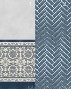 an image of some tile designs on the wall and floor in different colors, shapes and sizes