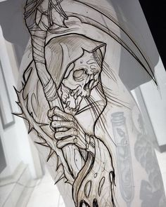 Reaper Drawing, Grim Reaper Tattoo, Reaper Tattoo, Grim Reaper Art, Skull Art Drawing, Skulls Drawing, Sketch Tattoo Design, Tattoo Stencil Outline, Dark Art Tattoo