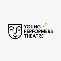 the young performers theatre logo is shown in black and white, with stars above it