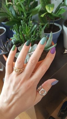 Same Color Nails Different Shades, Different Solid Color Nails, Cool Color Nails, Alternating Nail Color, Both Hands Different Color Nails, Solid Nails Color, Multi Shade Nails, Tomboy Nails Ideas, Simple Colorful Nails