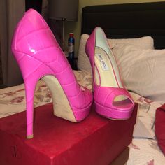 Jimmy Choo - Hot Pink High Heels Never Worn (Size 38.5) Fun Couple Games, Hot Pink High Heels, Pink Nike Shoes, Pink High Heels, Hot Heels, Couple Games, Pink Nike, Pink Nikes, Fun Couple