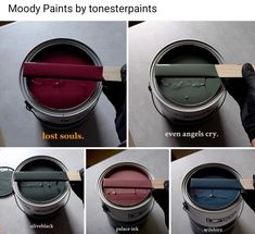 four pictures showing how to paint different types of furniture