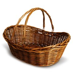 an empty wicker basket on a white background