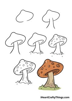 three different types of mushrooms are shown in this coloring page for the children's book