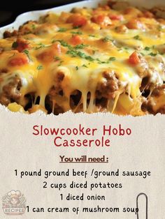 a recipe for slow cooker hobo casserole is shown in the box