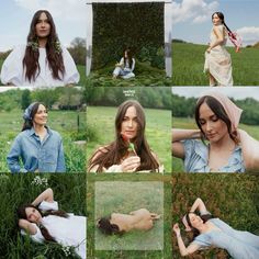 a woman laying on the ground in a field