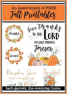 an assortment of free fall printables to give thanks to the lord