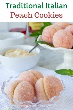 some cookies are in a glass bowl on a table