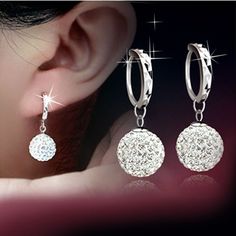 925 Sterling Silver Shambhala Disco Ball Elements Crystal Hoop Earrings Box A15 Crystal Ball Earrings, Ball Earrings, Rings Silver, Ball Pendant, Ear Rings, Rhinestone Earrings, 925 Sterling Silver Earrings, Crystal Ball, Pendant Earrings