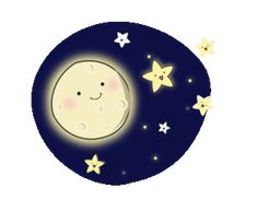 an image of a cartoon moon with stars in the night sky behind it on a white background