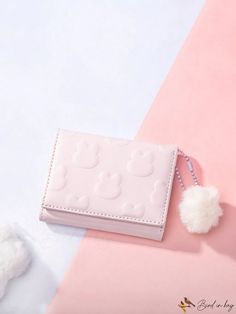 BirdinBag - Compact Pom Pom Embellished Wallet Cute Pink Wallet, Cute Wallet Aesthetic, Aesthetic Wallet, Wallet Aesthetic, 3d Rabbit, Wallets For Girls, Wallet Cute, Cute Wallet, Pink Wallet