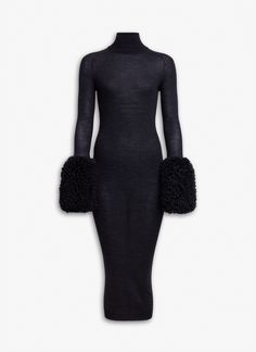 ALAÏA Women's Black BODYCON KNIT DRESS WITH BUBBLE CUFFS | ALAÏA US Bodycon Knit Dress, Crazy Horse Paris, Alaia Dress, Best Corset, 2025 Fashion, Knitted Bodycon Dress, Women's Wear, Dress With Cardigan, Shirt Skirt