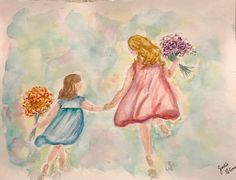 Sister Painting Ideas, Sisters Drawing, Painting Inspo, Younger Sister, Learn To Paint, Painting Ideas, Watercolor Paintings, Christmas Cards, Arts And Crafts