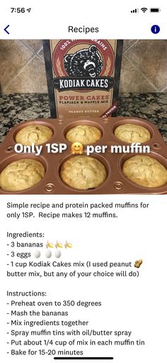 an image of some muffins in a pan on the counter with instructions to make them