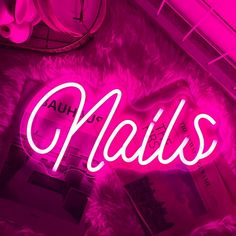 Nails Neon Sign Fondos Nails, Nail Salon Studio, Nail Wallpaper, Neon Light Wall Decor, Nails Wallpaper, Neon Light Wall, Nail Signs, Nail Instagram, Light Wall Decor