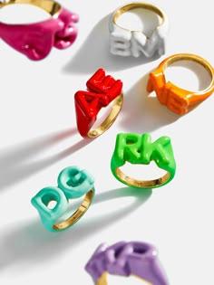 Orders placed between 11/27 - 12/4 will ship between 12/26 - 1/2/25.Create a fun and vibrant staple for your everyday ring stack with the Double Initial Enamel Block Ring. Your initials, or the initials of you and a loved one, will be added onto this ring in a bold, raised-block font. Enpowering Rings, Jlo Rings Jewelry, Bridesmaid Rings Gift, Gifts Gen Z, Rolling Stones Ring, Luxury Statement Rings, Big Stylish Rings, Funky Jewelry Macy's, Fun Gifts For Woman