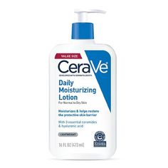 Developed with dermatologists, CeraVe Moisturizing Lotion for Normal to Dry Skin has a unique, lightweight formula that provides 24-hour hydration and helps restore the protective skin barrier with three essential ceramides (1,3,6-II). The formula also contains hyaluronic acid to help retain skins natural moisture. With ceramides 1, 3 and 6-II Hyaluronic acid to help retain skin's moisture Oil-free, Non-comedogenic Fragrance-free Gentle, non-irritating formula Made in United States Cerave Daily Moisturizing Lotion, Cerave Moisturizing Lotion, Daily Moisturizing Lotion, Dry Skin Body, Moisturizing Face, Travel Size Beauty Products, Lotion For Dry Skin, Moisturizing Lotion, Face Lotion