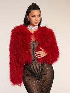 Wine Red Autumn Winter Fluffy Long Sleeve Short Jacket,Winter Fur Coat,Party Fur Coat,Elegant Fur Coat,Winter Women Outfits Burgundy Party  Long Sleeve Faux Fur Plain  Non-Stretch Fall/Winter Women Clothing, size features are:Bust: ,Length: ,Sleeve Length: Winter Women Outfits, Burgundy Party, Coat Elegant, Red Autumn, Winter Fur Coats, Womens Jackets Casual, Winter Chic, Coat Winter, Women Outfits