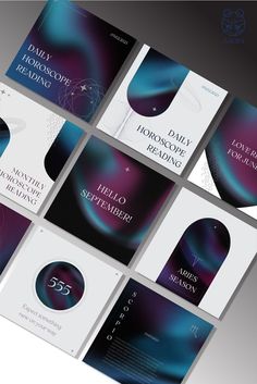 six brochures with different colors and shapes on the front, back and side