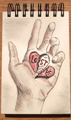 a drawing of a hand with a heart on it