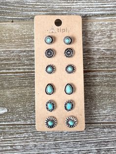 "6 Pairs Turquoise accent Western style Earring Stud Earring Burnished Siver with Turquoise color accent 1/8\"-3/8\" Perfect for everyday and casual/elegant event" Western Earring Stack, Western Turquoise, Christmas Western, Western Earrings, Turquoise Accents, Stainless Steal, Earring Stud, Western Jewelry, Jewelry Inspo