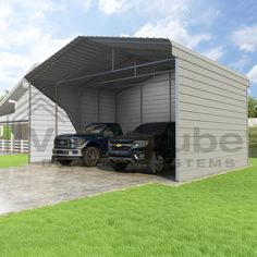 Versatube 3-Sided 24x20x12 Classic Steel Carport Home Building Kits, Meadow House, Shelter Building, Carport Kits, Steel Carports, Mountain Meadow, Shop Buildings, Roof Styles, Building Systems