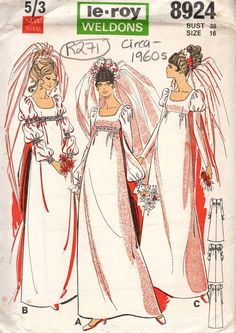 three women in wedding dresses and veils