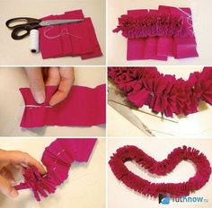 instructions to make a heart - shaped scarf with ruffles