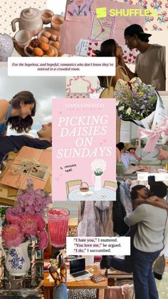 a collage of photos with flowers, gifts and people in the background text reads picking daisies on sundays