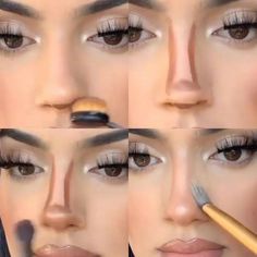 Teknik Makeup, Makeup Cantik, Nose Contour, Nose Makeup, Makeup Order, Simple Makeup Tips, Makeup Face Charts, Nose Contouring