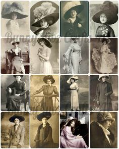 These beautiful ladies wear their finest attire and dawn very fancy hats. Add them to your shabby chic or junk journals. Add them to tags, journaling cards or just print them on a card and slip them into a pocket. Create vintage holiday cards. Fits easily to any standard size paper.  One easy to download files. Vintage Holiday Cards, Hat Aesthetic, Victorian Hats, Antique Hats, Women Hat, Victorian Clothing, Fancy Hats, Victorian Women, Vintage Holiday