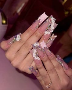 Quince Nail Inspo Pink, Pink Quince Nails Medium, Light Pink Quince Nails Long, Quince Nails Pink, Pink Quince Nails With Butterflies, Cutesy Nails, Wigs Hairstyles