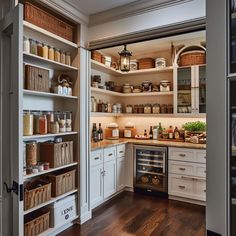 an open pantry with lots of items on the shelves