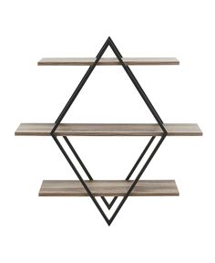 three wooden shelves with black metal brackets on each shelf and one shelf is made out of wood