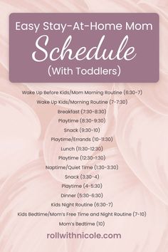 the easy stay - at - home mom schedule for toddlers with text overlay