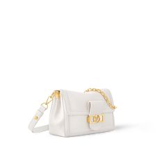 LOUIS VUITTON® - Dauphine Soft Mm - White Elegant White Flap Shoulder Bag, Elegant White Flap Bag, Elegant Bag With Flap And Branded Hardware, Elegant Flap Bags With Branded Hardware, Elegant Bags With Branded Hardware And Flap, White Louis Vuitton Bag, Louis Vuitton Dauphine, Sac Louis Vuitton, White Louis Vuitton