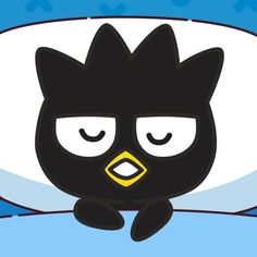 a black bird with yellow eyes sitting in front of a speech bubble on a blue background