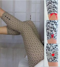 the legs and arms of a woman wearing patterned stockings with hearts on them, are shown