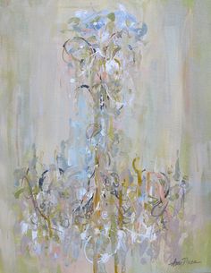 an abstract painting of flowers in a vase