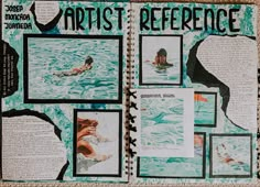 an art journal with pictures of people swimming in the water