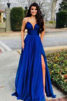 Affordable Evening Dresses, Royal Blue Prom, Simple Prom Dress Long, Chiffon Ruffle Dress, Royal Blue Prom Dresses, Satin Dress Long, Blue Dress Formal, Blue Evening Dresses, A Line Prom Dresses