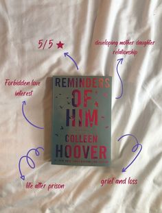 the book reminders of him by collie hoover is on a white sheet