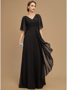 JJ's House Cascading Ruffles Sequins Beading Chiffon V-Neck Spring Summer A-line General Plus No Leg Slit Back Zip V Back Elegant Simple Black Tie Black Height:5.8ft（176cm） Bust:32in（82cm）Waist:24in（61cm）Hips:35in（89cm） No Floor-Length Black 1/2 Sleeve Flutter Sleev. #JJ's House #CascadingRuffles #Sequins #Beading #Chiffon #VNeck #Spring #Summer #Aline #General #Plus #NoLegSlit #BackZip #VBack #Elegant #Simple #BlackTie #Black #No #FloorLength #Black #12Sleeve #FlutterSleev Mother Of The Groom Black Dresses Over 50, Wedding Dresses Black Tie, Black Tie Wedding Guest Dress For Older Women, Mother Of The Bride Dresses Black Tie, Mother Of The Bride Dresses Black, Black Mother Of The Bride Dress, Garden Wedding Dress Guest, Dresses Halloween, Black Tie Wedding Guest Dress