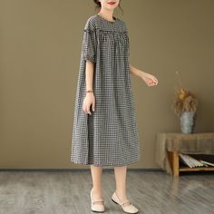 Details: Item Type: Dress Main Material: Cotton, Polyester Season: Summer Style: Leisure, Daily Pattern Type: Plaid Waist Type: Loose Fit Type: Loose fit/ Pullover Size: M Length: 106.00 cm/ 41.73 " Bust: 120.00 cm/ 47.24 " Shoulder: 54.00 cm/ 21.26 " Sleeve: 20.00 cm/ 7.87 " Size: L Length: 107.00 cm/ 42.13 " Bust: 132.00 cm/ 51.97 " Shoulder: 56.00 cm/ 22.05 " Sleeve: 21.00 cm/ 8.27 " Size: XL Length: 108.00 cm/ 42.52 " Bust: 136.00 cm/ 53.54 " Shoulder: 57.00 cm/ 22.44 " Sleeve: 22.00 cm/ 8.6 Summer Retro, Plaid Dress, Xl Dress, Shoe Box, Summer Style, Season Summer, Tartan, Summer Fashion, Loose Fitting