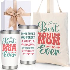 the best mom ever gift set includes two mugs and a tote bag