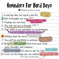 a handwritten note with the words reminders for hard days