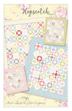 two quilts with different designs on them, one is pink and the other is blue