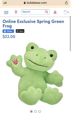 a green frog stuffed animal on sale for $ 22 00