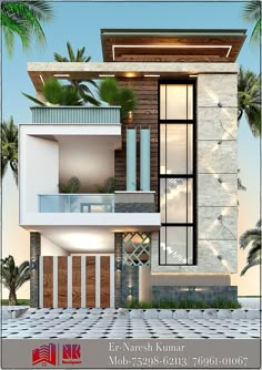 an architectural rendering of a modern house